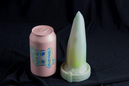Medium Bloomstone in glow in the dark white quartz color, soft firmness, with suction cup base