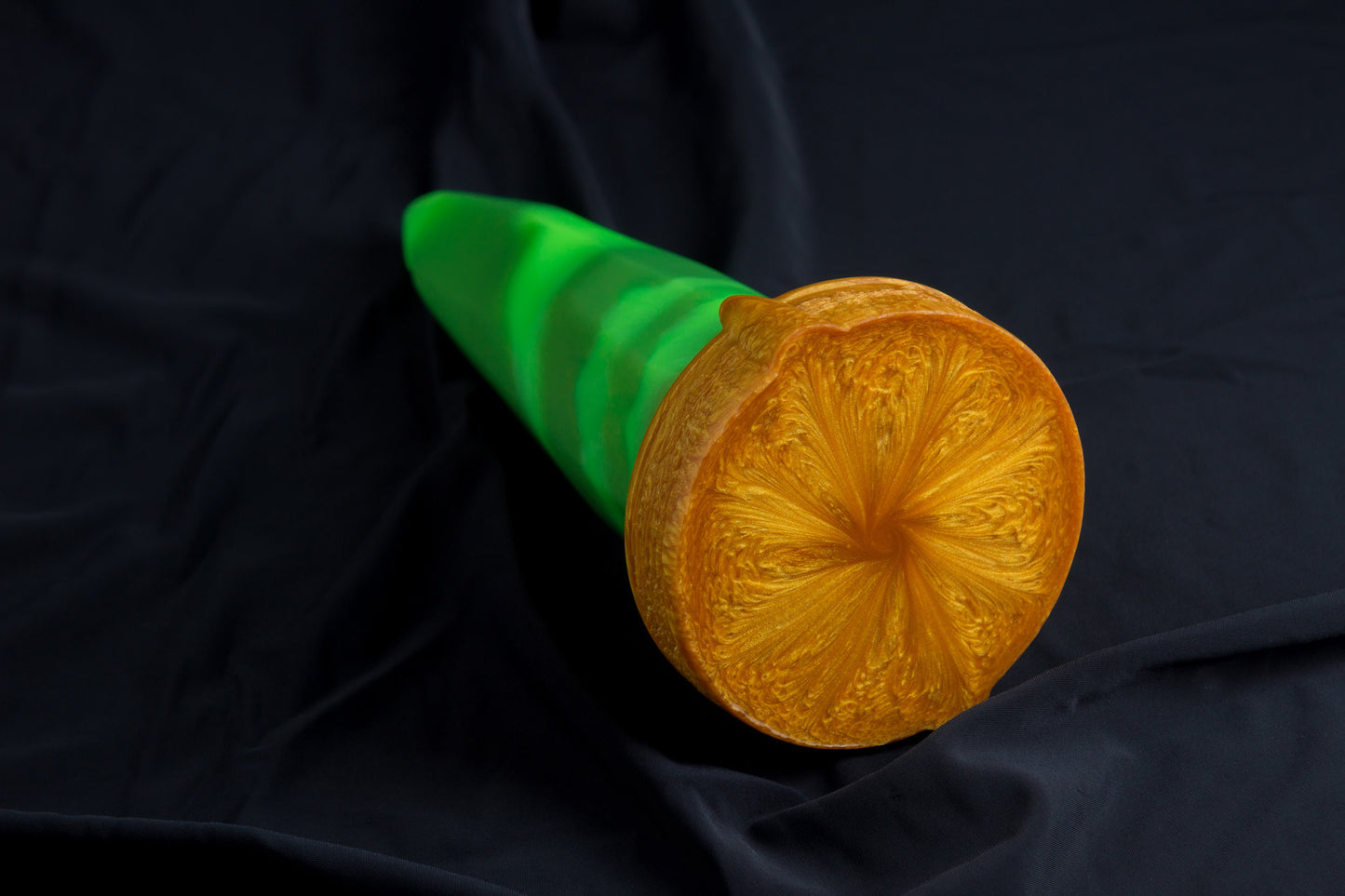 FLOP Large Bloomstone in glow in the dark green swirl color, soft firmness