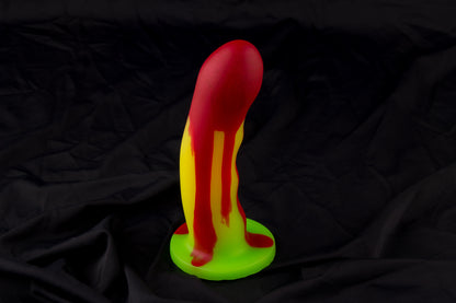 Petunia, Glow yellow and green fade with red drip, medium firmness, with bullet vibe