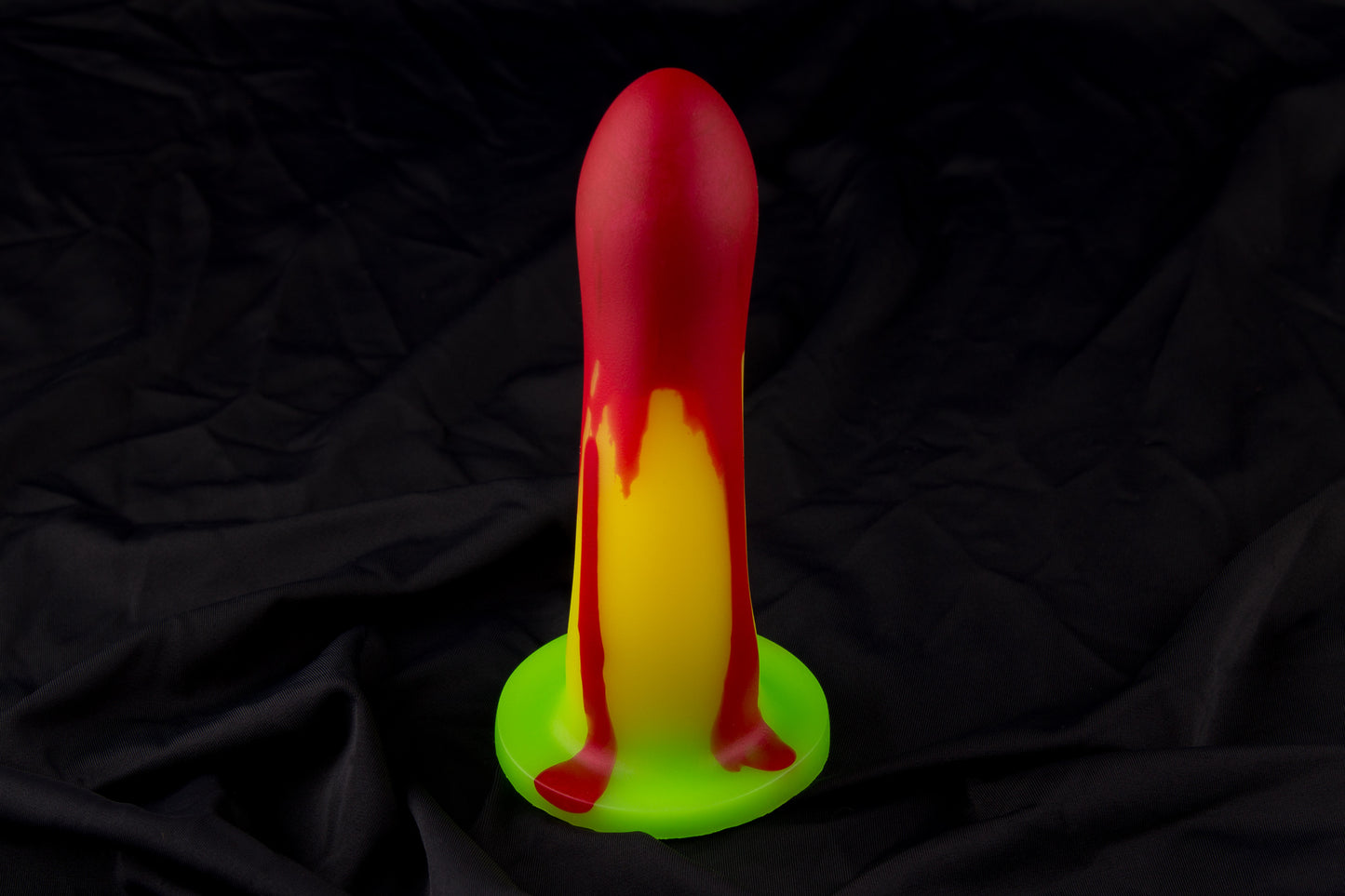 Petunia, Glow yellow and green fade with red drip, medium firmness, with bullet vibe