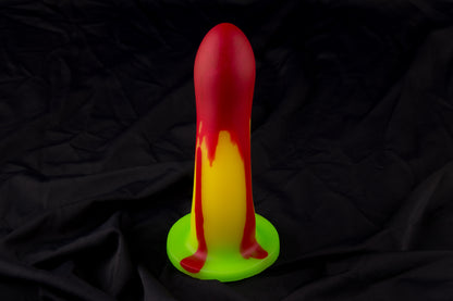 Petunia, Glow yellow and green fade with red drip, medium firmness, with bullet vibe