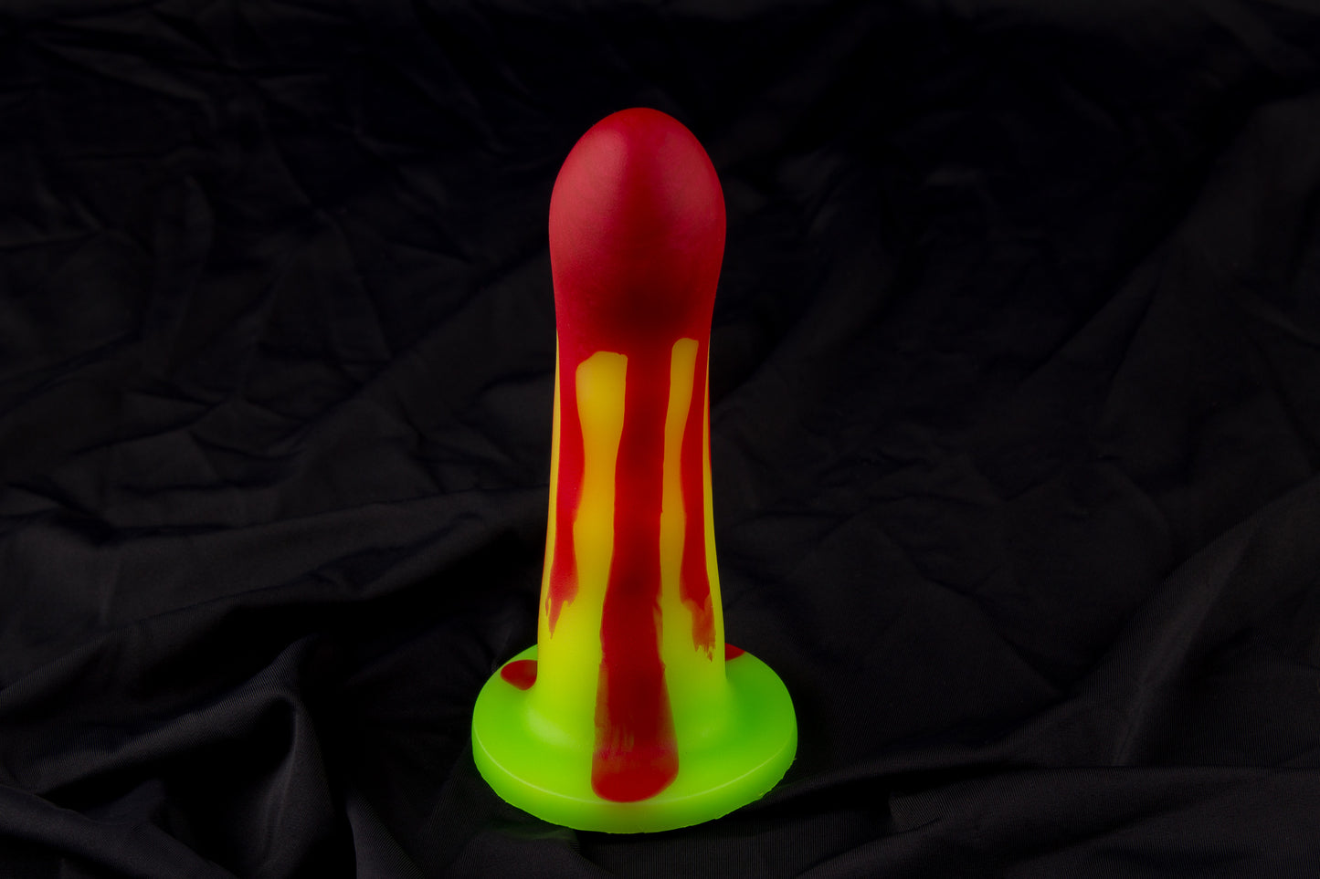 Petunia, Glow yellow and green fade with red drip, medium firmness, with bullet vibe