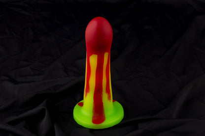 Petunia, Glow yellow and green fade with red drip, medium firmness, with bullet vibe