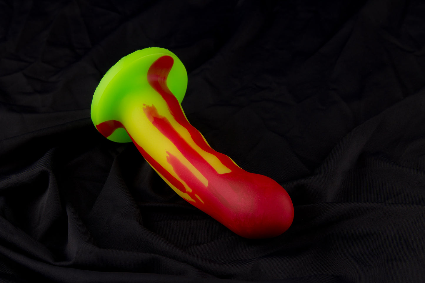 Petunia, Glow yellow and green fade with red drip, medium firmness, with bullet vibe