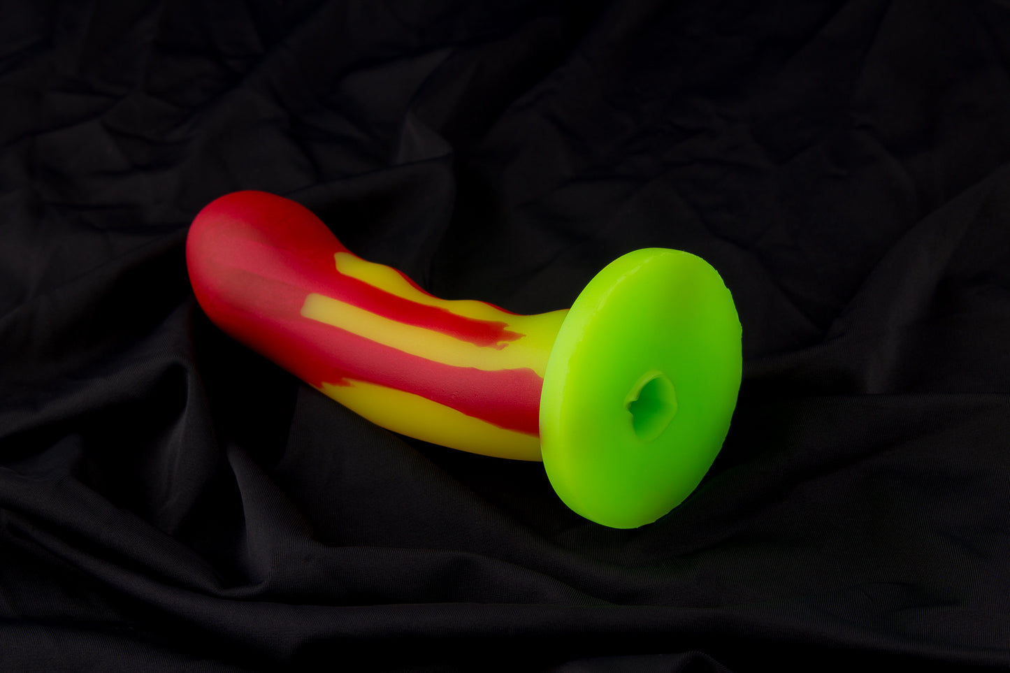 Petunia, Glow yellow and green fade with red drip, medium firmness, with bullet vibe